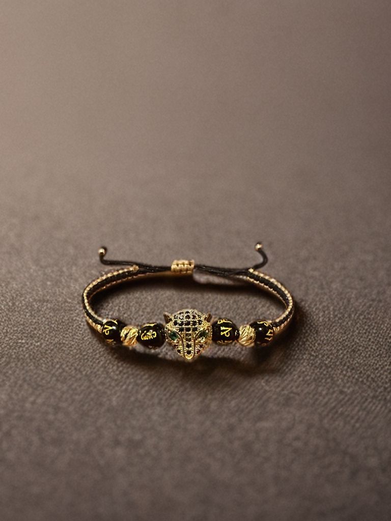 JAGUAR-PIEDRA VOLCANICA-BALINES ORO 18K LAMINADO