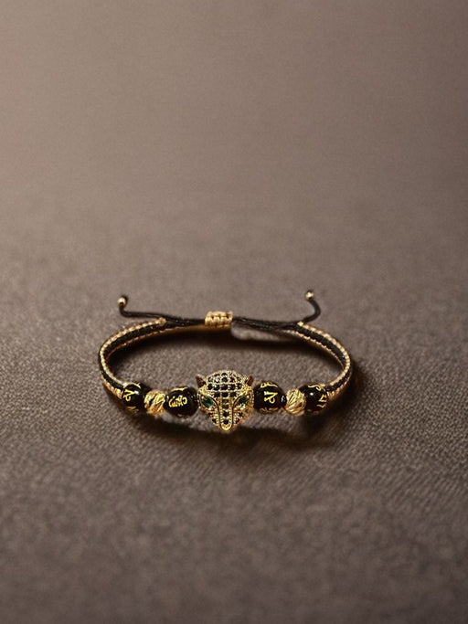 JAGUAR-PIEDRA VOLCANICA-BALINES ORO 18K LAMINADO