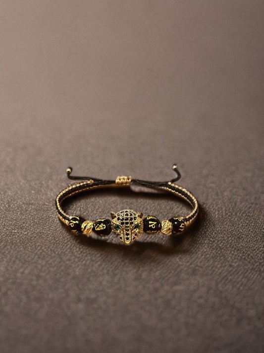 JAGUAR-PIEDRA VOLCANICA-BALINES ORO 18K LAMINADO